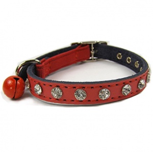 Real Leather Diamante Cat Collar | Red
